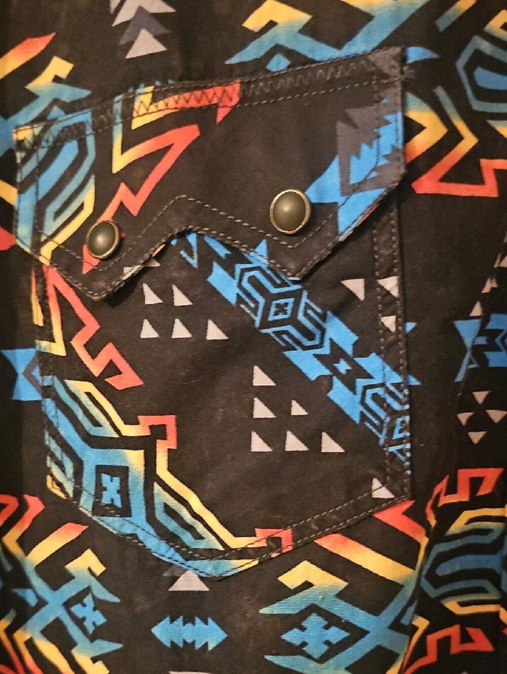 Men's-Rock & Roll Cowboy-Black Aztec Print Men's Button-Up Shirt - Picture 3 of 7